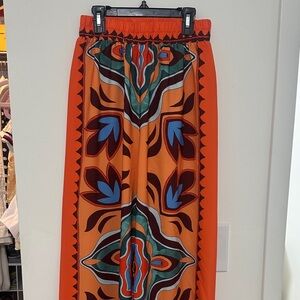 Vibrant Orange Patterned Women's Pants